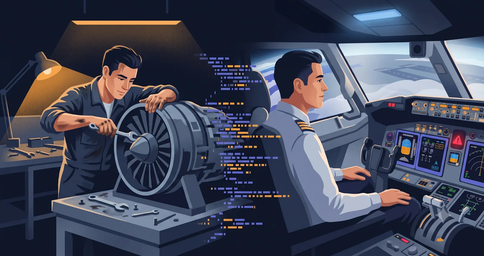 Bascule de l'établi du mécanicien au cockpit du pilote