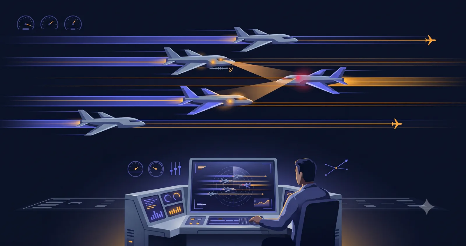 Une escadrille d'avions autonomes dirigée depuis le sol par un contrôleur radar humain